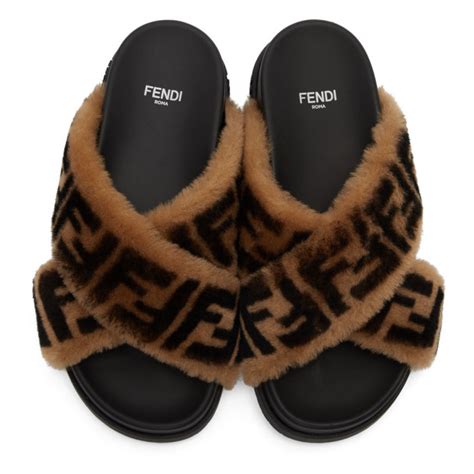 black and white fendi slides|Fendi shearling slides.